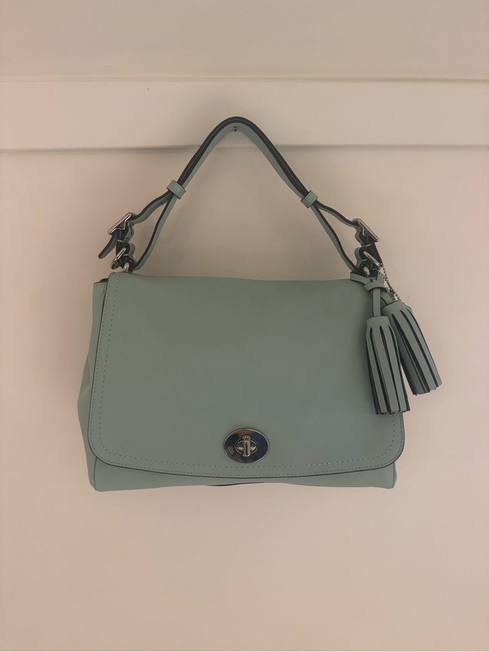 Coach Mint Green Leather Shoulder Bag with Tassel